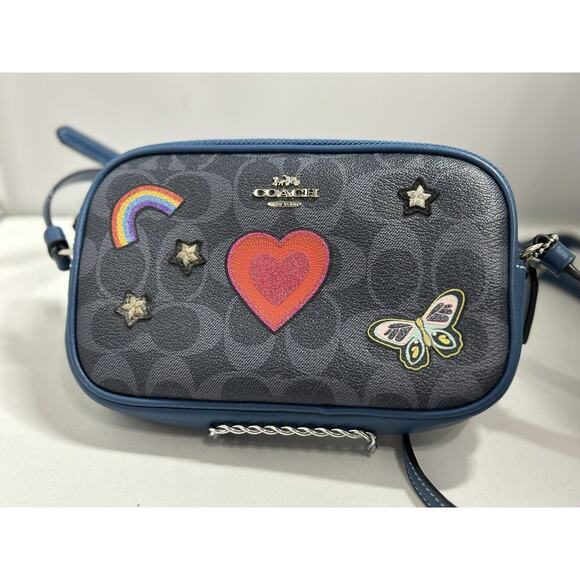 COACH Sadie Crossbody Blue Rainbow Hearts Stars Coated Canvas/Leather EUC F25950 - Picture 1 of 16